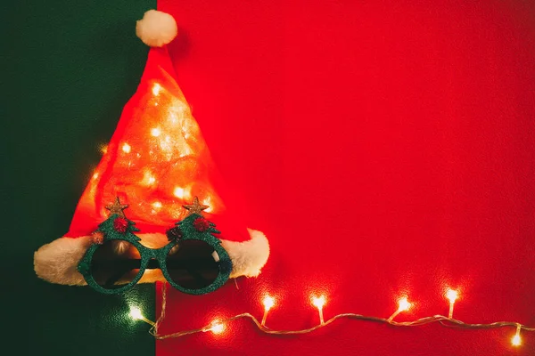 Concepto Temporada Saludos Sombrero Santa Claus Con Luz Estrella — Foto de Stock