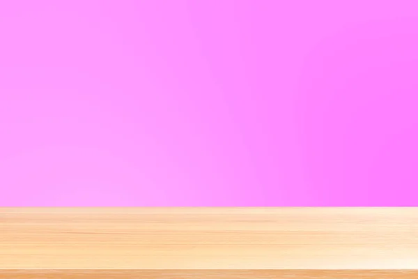 Leere Holztischböden Auf Gefälle Rosa Weicher Hintergrund Holztischplatte Leere Front — Stockfoto