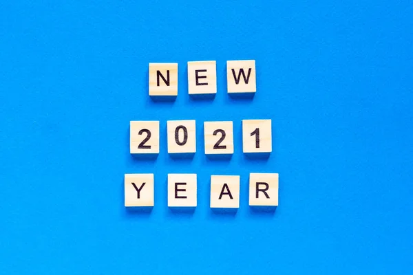 Happy New Year Written Wooden Letters Blue Background Happy New — Zdjęcie stockowe