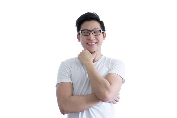 Asian Handsome Man White Shirt Orange Eyeglasses — Stock Photo, Image