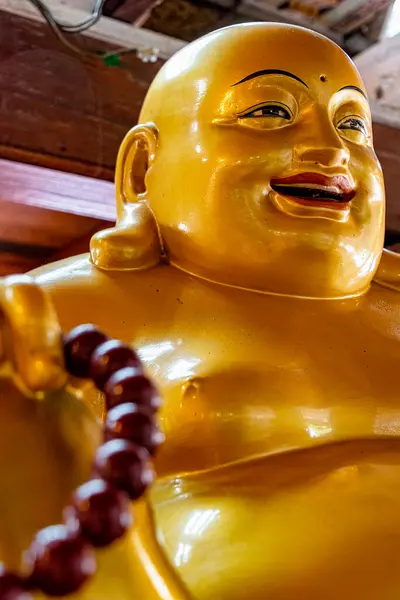 Smiling Fat Monk Statue Gold Gangaramaya Temple — Stock Photo, Image