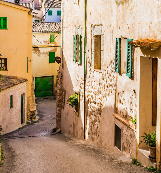 Street in Banyalbufar village on Mallorca, Spain