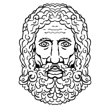 Zeus Yunan Tanrı Baş Portresi Retro Çizim