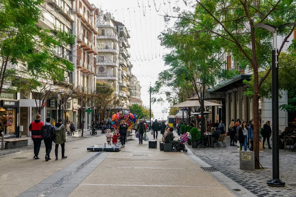 Thessaloniki Grækenland Agias Sofias Fodgænger Gade Dag Udsigt - Stock-foto