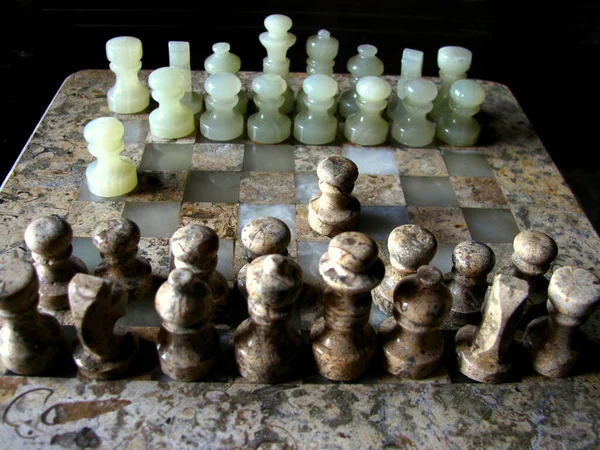 Closeup Wooden Chessboard Chess Two Player Strategy Board Game Played — Stock Photo, Image