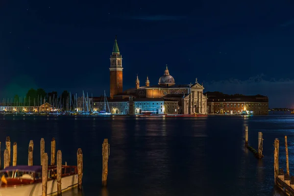 San Giorgio Maggiore Και Grand Canal Νύχτα Βενετία Ιταλία — Φωτογραφία Αρχείου
