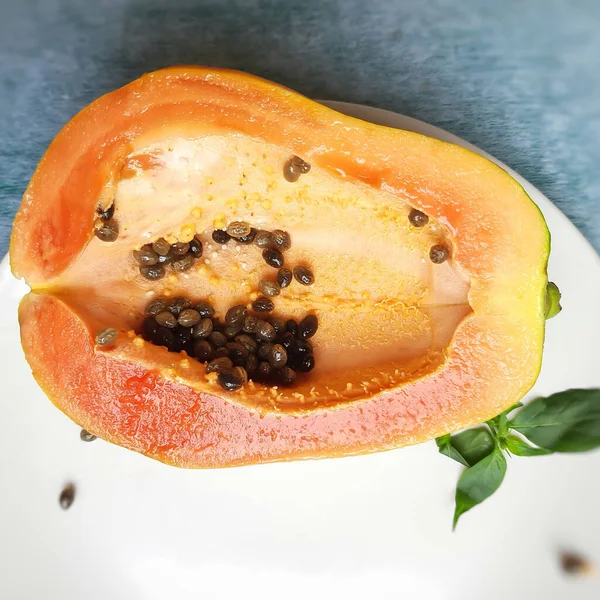 Orange Color Fresh Papaya Cut Half Kept White Background Rich — Stock Photo, Image