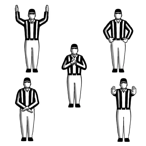 American Football Official Hand Signals Drawing Retro Black White Collection — Stock Photo, Image