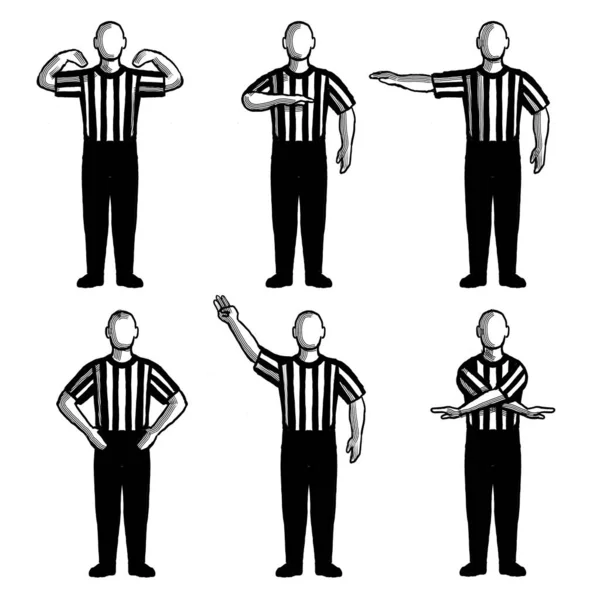Basketball Umpire Referee Hand Signals Drawing Set Collection — Stock Photo, Image