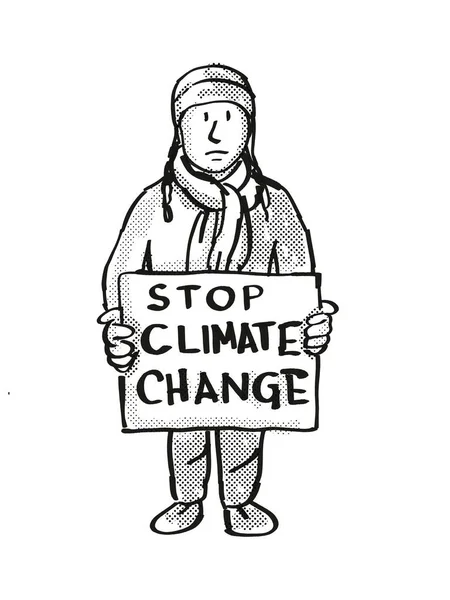 Unga Studenter Protesterar Stoppa Klimatförändringarna Ritning — Stockfoto