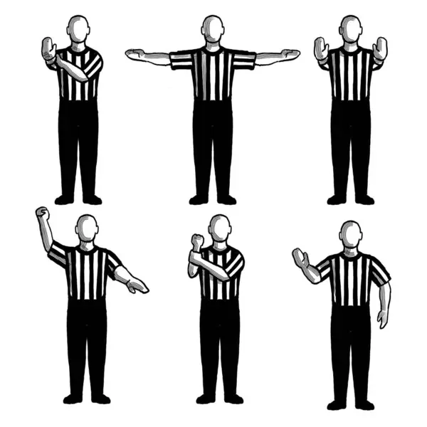 Basketball Umpire Referee Hand Signals Drawing Set Collection — Stock Photo, Image