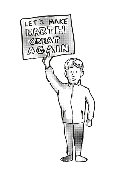 Genç Öğrenci Klim Değişikliğini Durdurma Protestosu Klim Değişikliği Çizimi — Stok fotoğraf