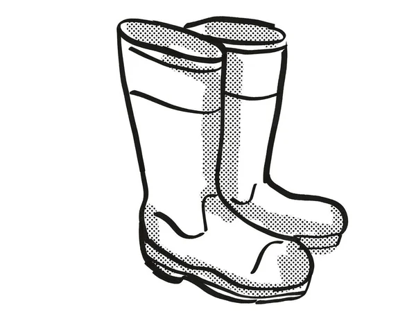 Wellington Rubber Boots Gumboots Cartoon Retro Drawing — Stock Photo, Image