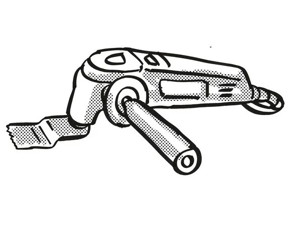 Многофункциональный Инструмент Power Tool Equipment Cartoon Retro Drawing — стоковое фото