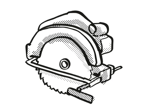 Circular Saw Power Tool Equipment Cartoon Retro Drawing — Stock Photo, Image