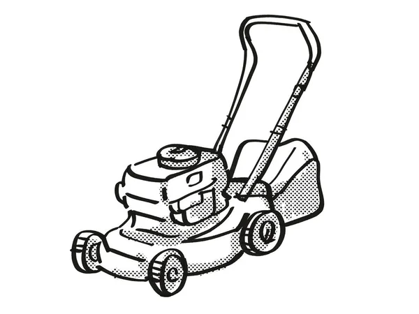 Sekačka Trávy Power Tool Equipment Cartoon Retro Drawing — Stock fotografie