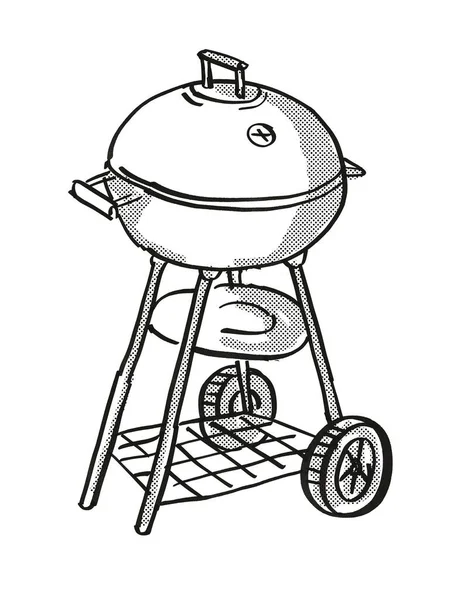 Portable Barbecue Charcoal Grill Cartoon Retro Drawing — Stock Photo, Image