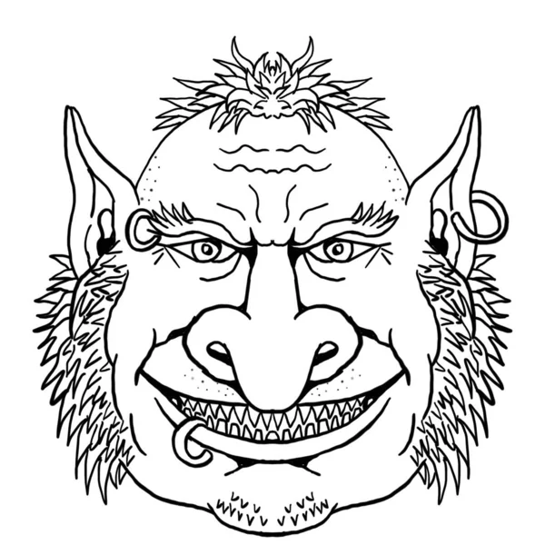 Goblin Front View Portrait Cartoon Retro Drawing — Stock Photo, Image