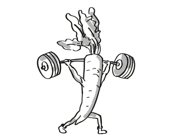 Radish Υγιή Φυτικά Ανύψωσης Barbell Cartoon Retro Σχέδιο — Φωτογραφία Αρχείου