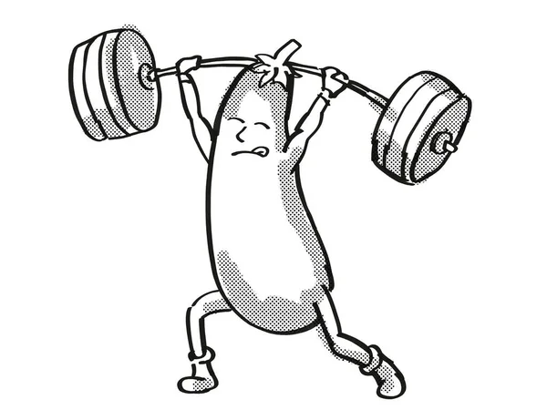 ナスやオーベルジン健康的な野菜リフトバーベル漫画レトロドローイング — ストック写真