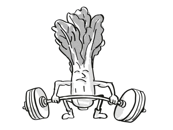 Bok Choy Oder Pak Choi Gesundes Gemüse Heben Langhantel Cartoon — Stockfoto