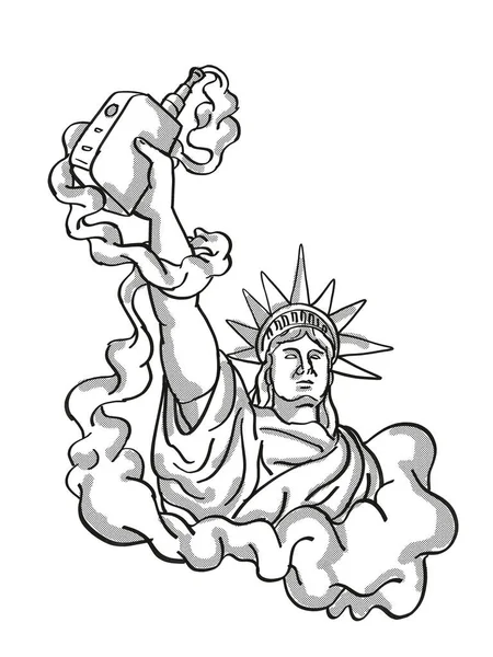 Statua Wolności Gospodarstwa Vape Elektroniczny Tatuaż Papieros — Zdjęcie stockowe