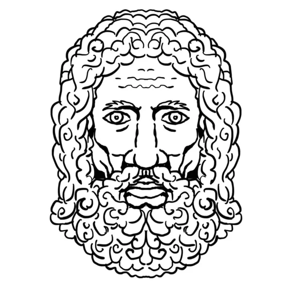 Zeus Griego Dios Cabeza Retrato Dibujos Animados Retro Dibujo — Foto de Stock