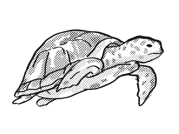緑のウミガメ絶滅危惧野生動物漫画の描画 — ストック写真