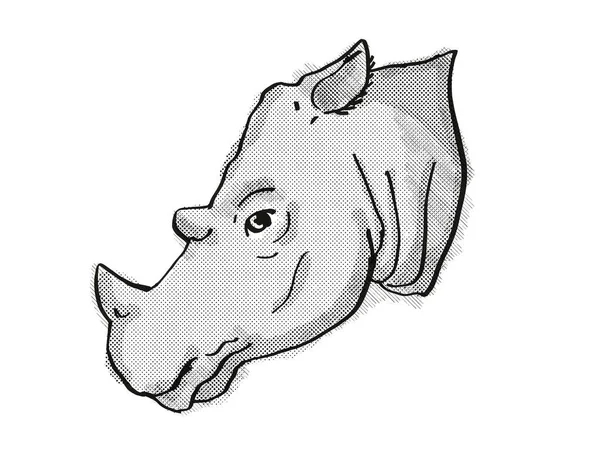 Sumatran Rhinoceros Endangered Wildlife Cartoon Retro Drawing — Stock Photo, Image