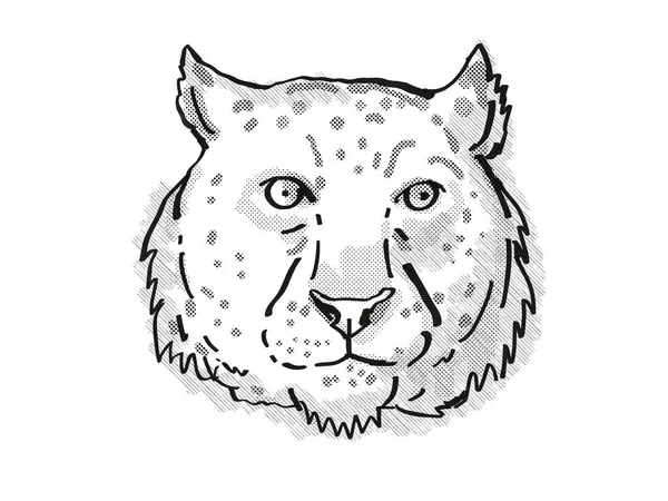 雪豹濒危野生动物卡通画复古 — 图库照片