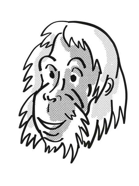 Sumatran Orangutan Απειλούμενη Άγρια Ζωή Γελοιογραφία Mono Γραμμή Σχέδιο — Φωτογραφία Αρχείου