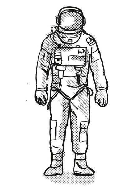 Ретро Рисунок Классического Астронавта Космонавта — стоковое фото