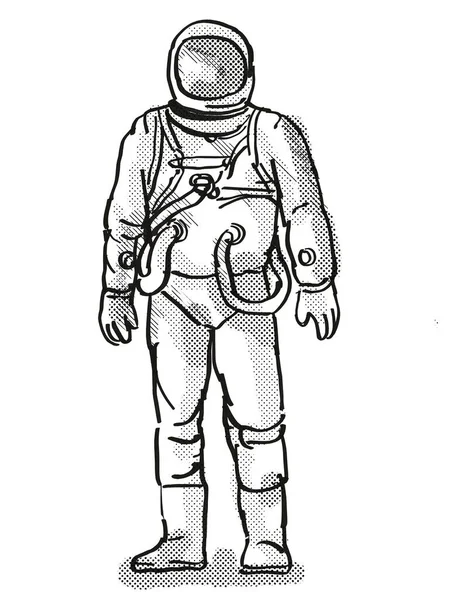 Vintage Astronaut Ruimtevaarder Cartoon Retro Tekening — Stockfoto