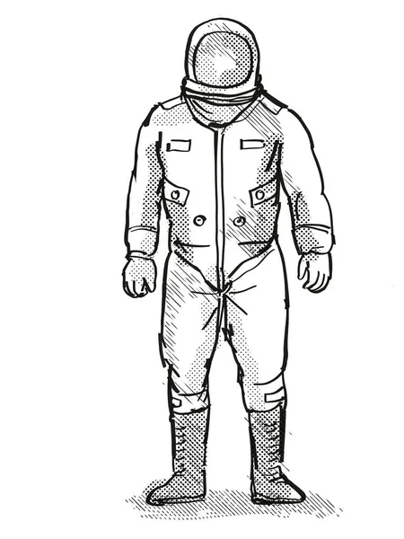Vintage Astronaut Spaceman Cartoon Retro Drawing — Stock Photo, Image
