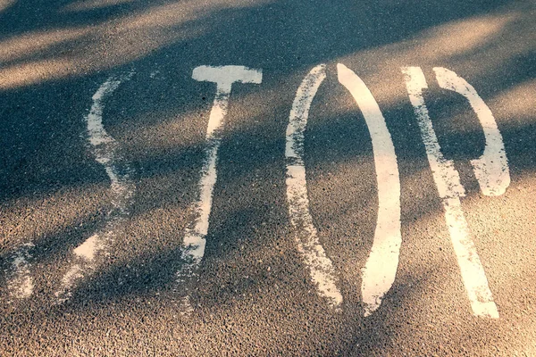 Stop Word Asphalt Warning Mark Written Highway Ground — Stock Photo, Image
