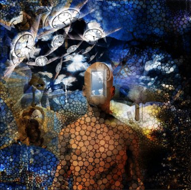 Zamanın akışı, kavramsal yaratıcı çizim 