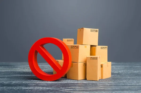 Karton Kutular Kırmızı Yasaklama Sembolü Hayir Thalata Kısıtlama Yaptırımlar Altındaki — Stok fotoğraf
