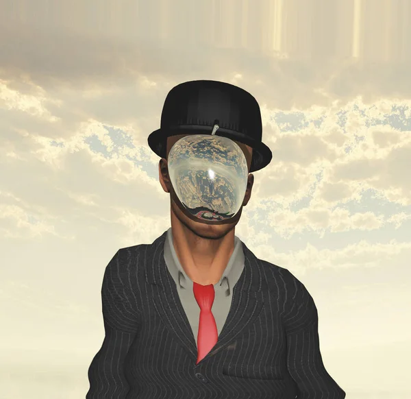 Magritte Man Conceptual Creative Illustration — Stock Photo, Image