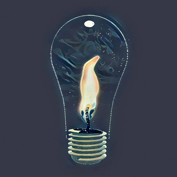 Light Bulb with fire on dark background