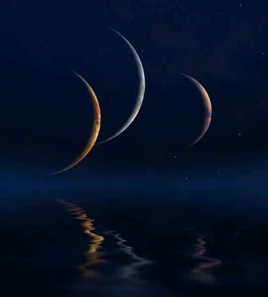 Tre Månar Konceptuell Kreativ Illustration — Stockfoto