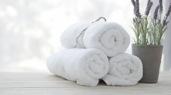 White towel roll Placed on the bathroom\'s front desk, spa concept