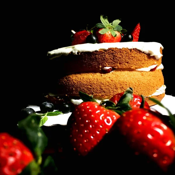Gâteau Spongieux Fraise Crème — Photo