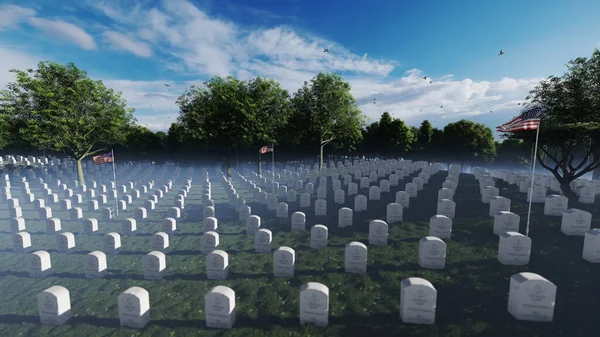 Graves Headstones Flags Arlington National Cemetery — Stock Photo, Image