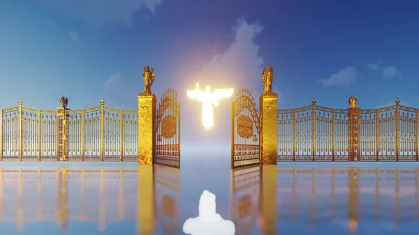 Złote Bramy Niebios Otwierają Się Objawić Świecącego Anioła — Zdjęcie stockowe