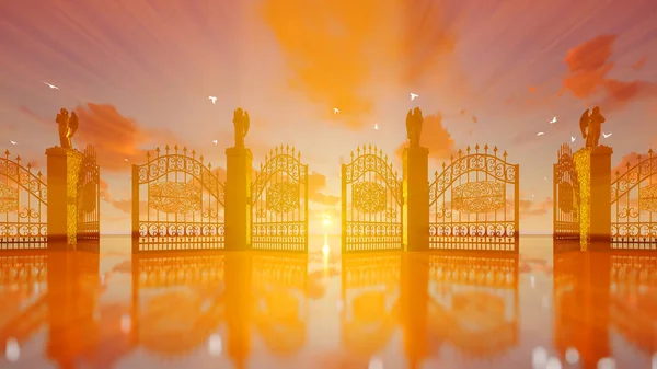 Golden Gates Heaven Opening Magical Sunset Flying — Stock Photo, Image