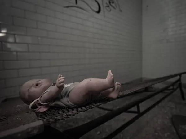 Una Muñeca Época Abandonada Las Habitaciones Psiquiatra Abandonado —  Fotos de Stock