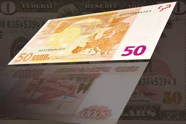 Euros Con Reflejo 5000 Rublos Rusos Fondo —  Fotos de Stock