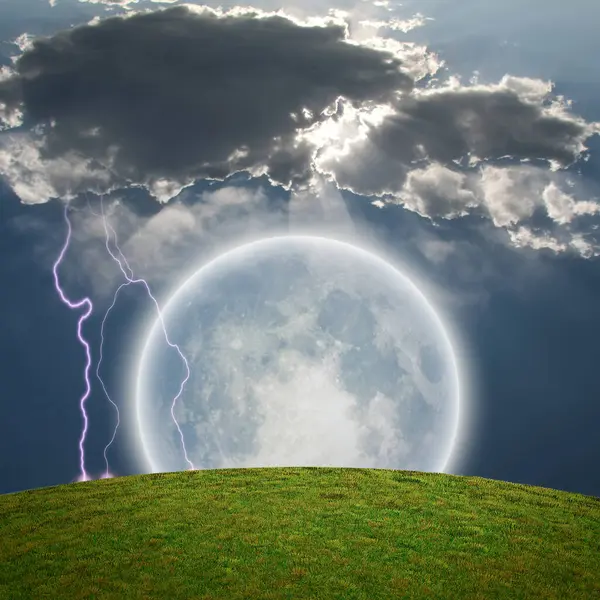 巨大な明るい月 概念的な創造的なイラスト — ストック写真