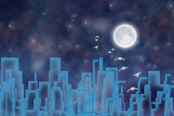 Night City Silhouettes Conceptual Creative Illustration — Stock Photo, Image