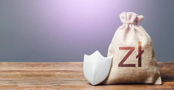 Polish Zloty Money Bag Protection Shield Ease Doing Business Recovery — Stock Photo, Image